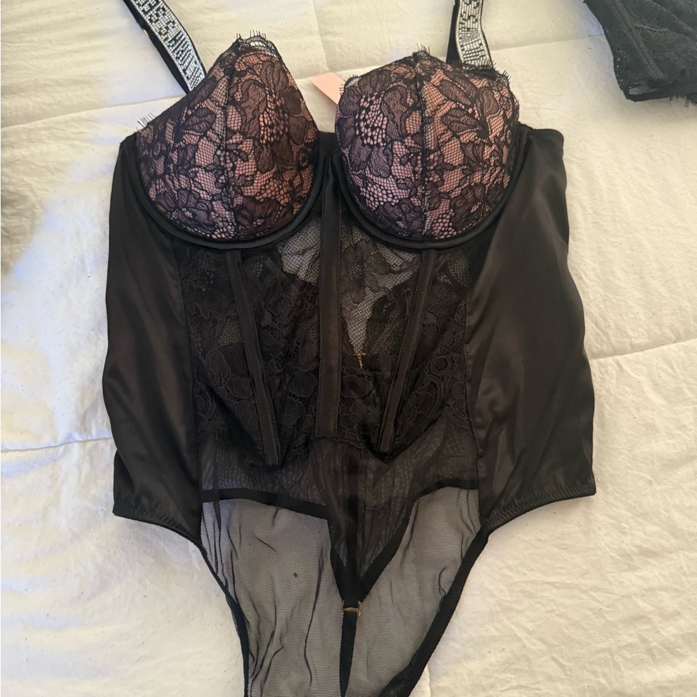 Victoria's Secret Black Lace Bra with Silver Straps